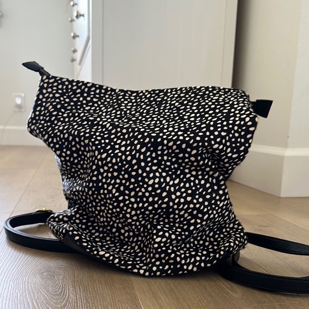 Anthropologie Black and White Pony Fur Leather Backpack converts to Bag